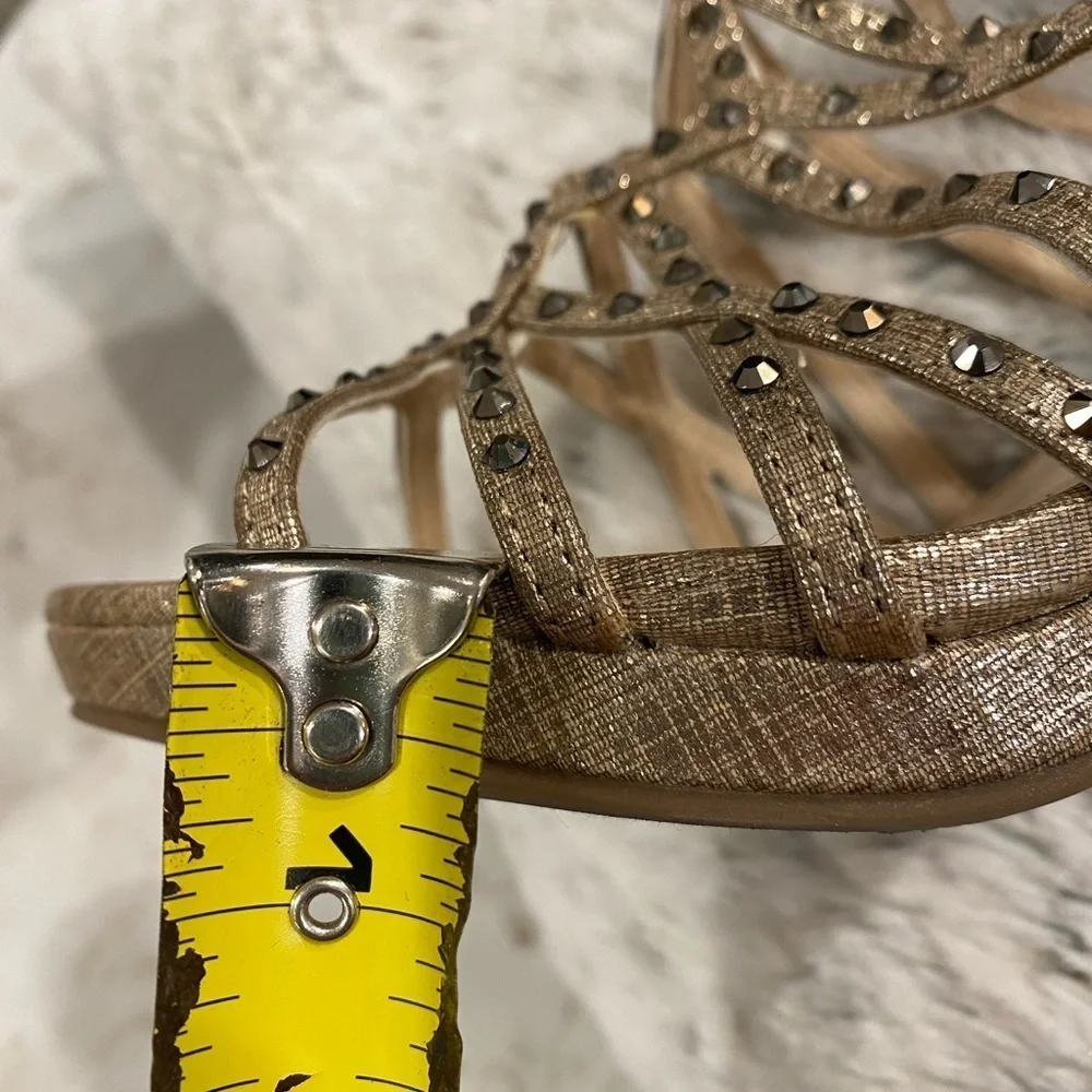 Platform Heels Glam Formal Holiday Champagne Gold Rhinestone Studded Size 7.5